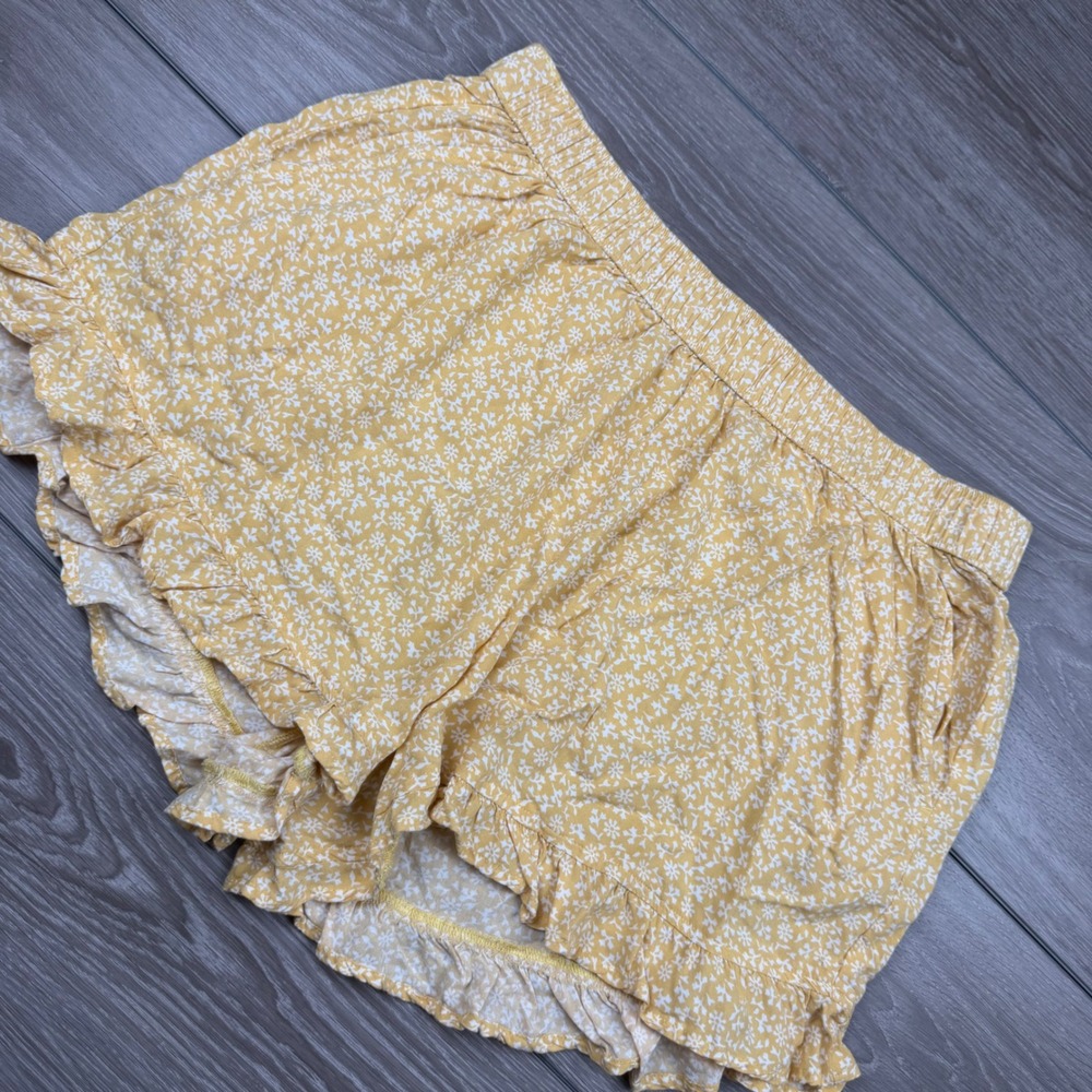 Abercrombie & Fitch Womens Shorts Floral Ruffle Elastic Waist Yellow XL‎